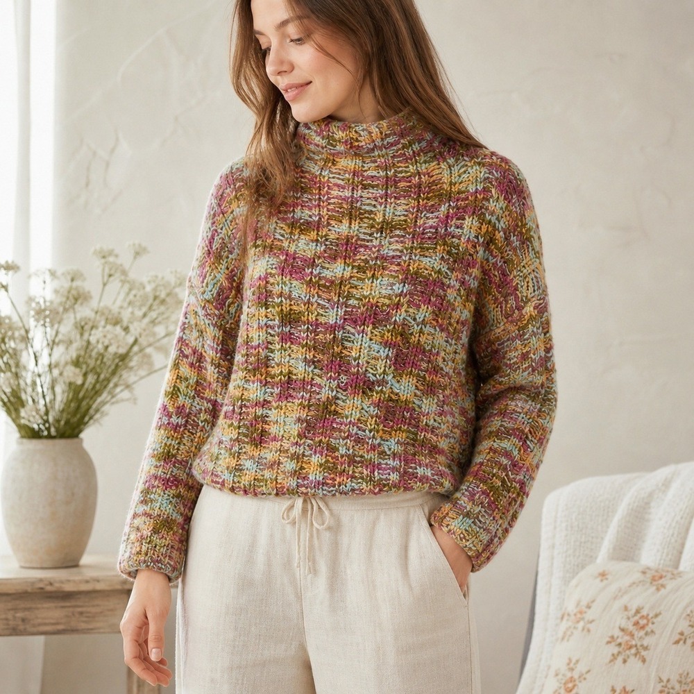 Le Lis Chunky Knit Mock Neck Sweater Women S Multicolor Boho